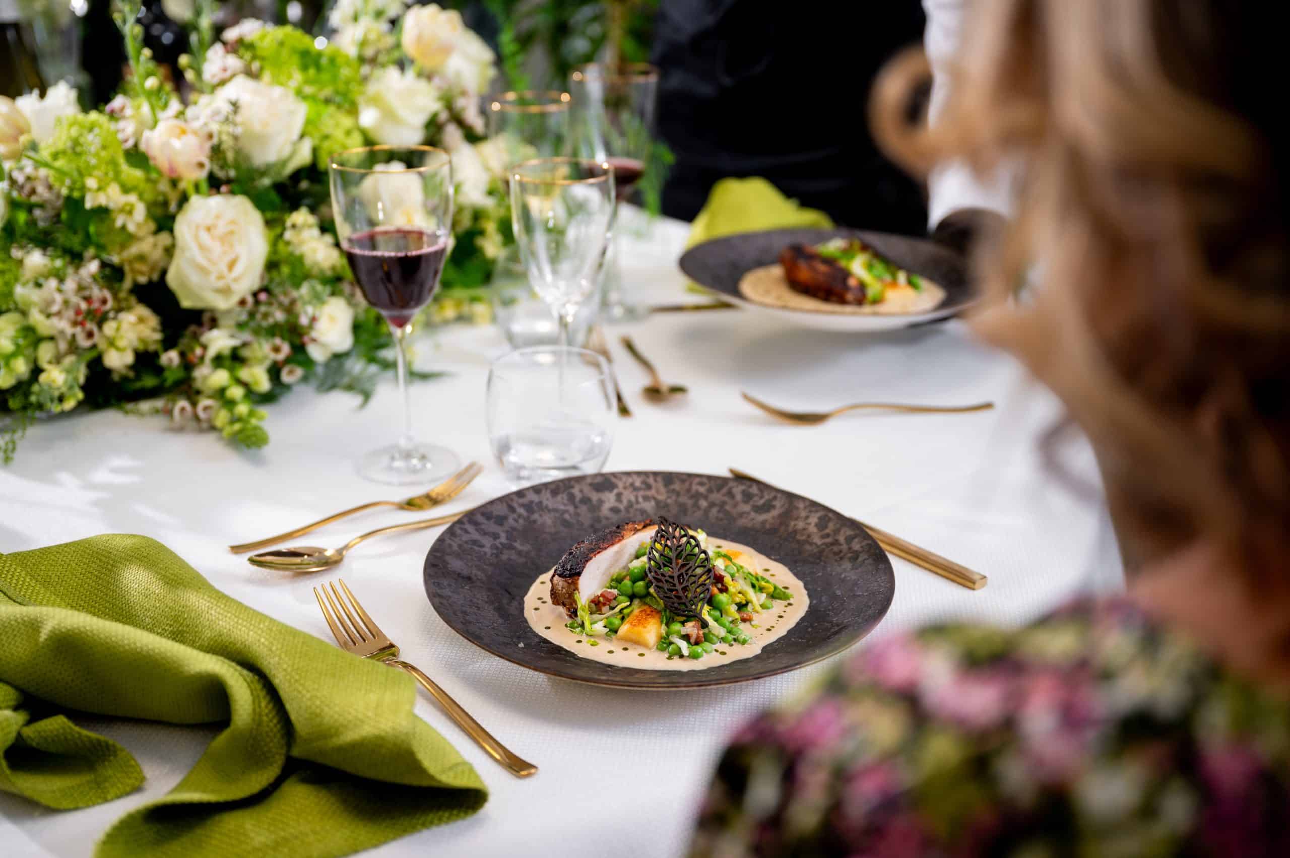 Black bird Black garlic, chicken, gnocchi, French style peas. Wedding menu ideas